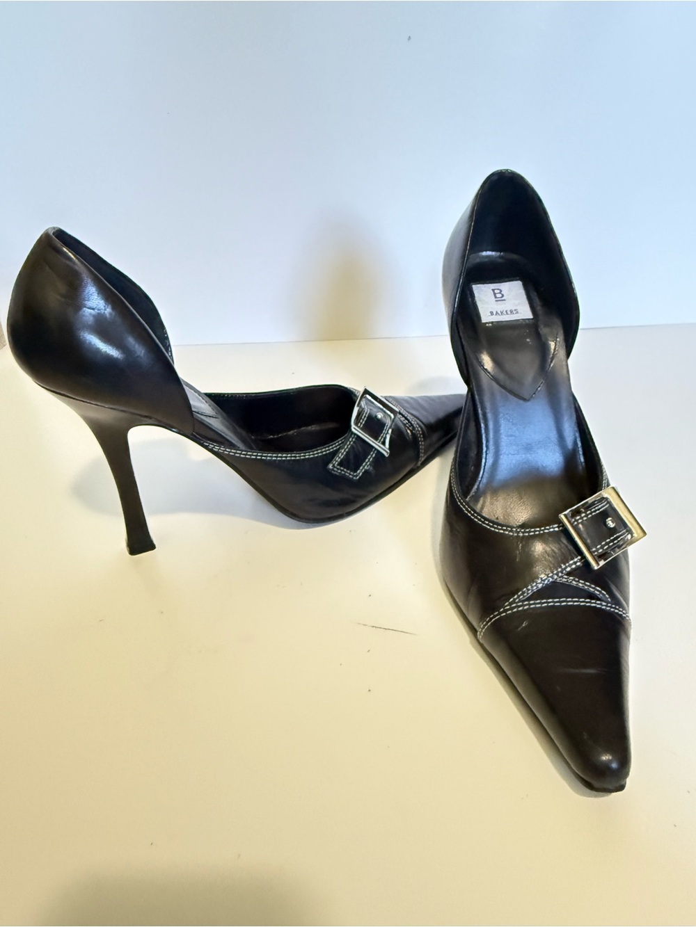Bakers Black Pointed-Toe Buckle Stiletto Pumps